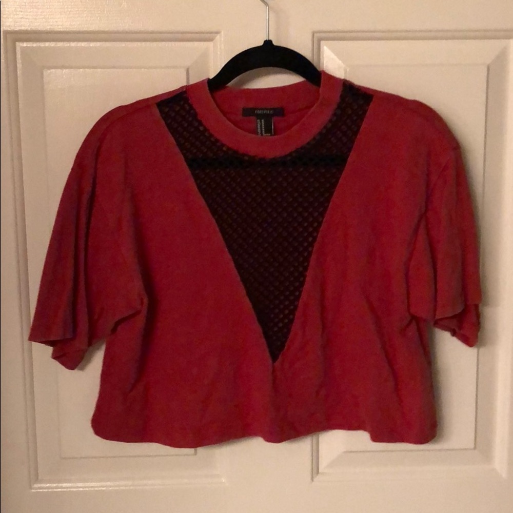 Mesh and rust colored crop top